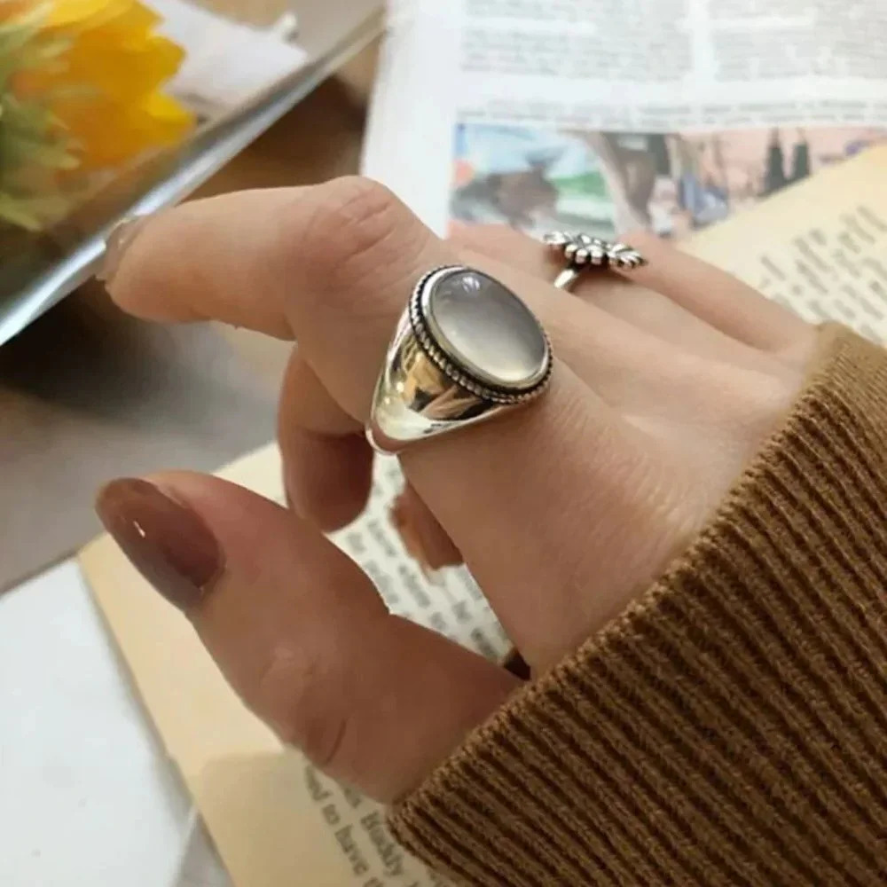Minimalist Sterling Silver Moonstone Oval Ring